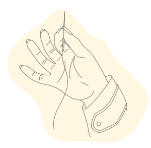 pictogramme main avec fil et aiguille